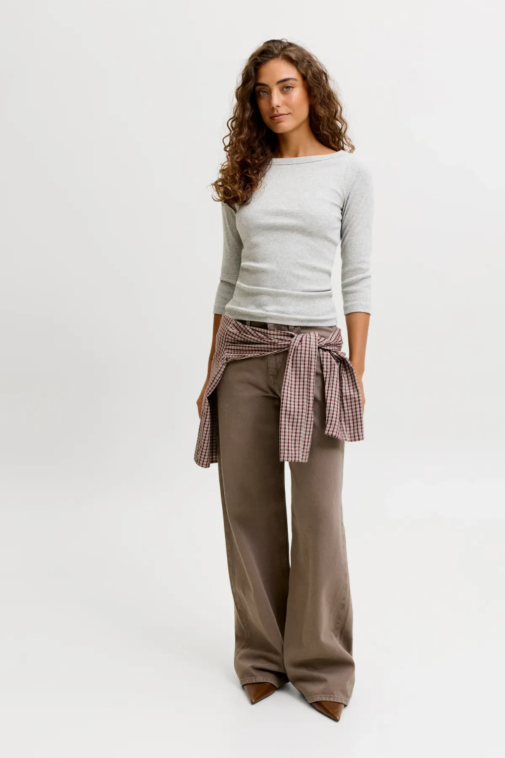 Jxfifi 3/4 Boatneck Top - Light Grey Melange