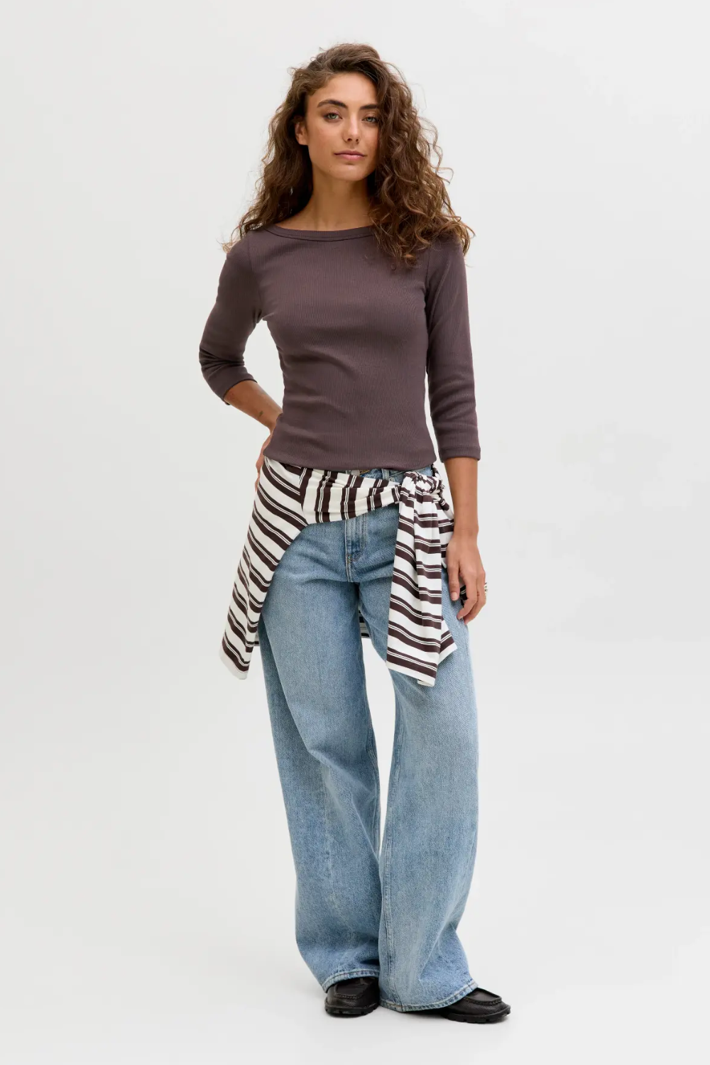 Jxfifi 3/4 Boatneck Top - Seal Brown