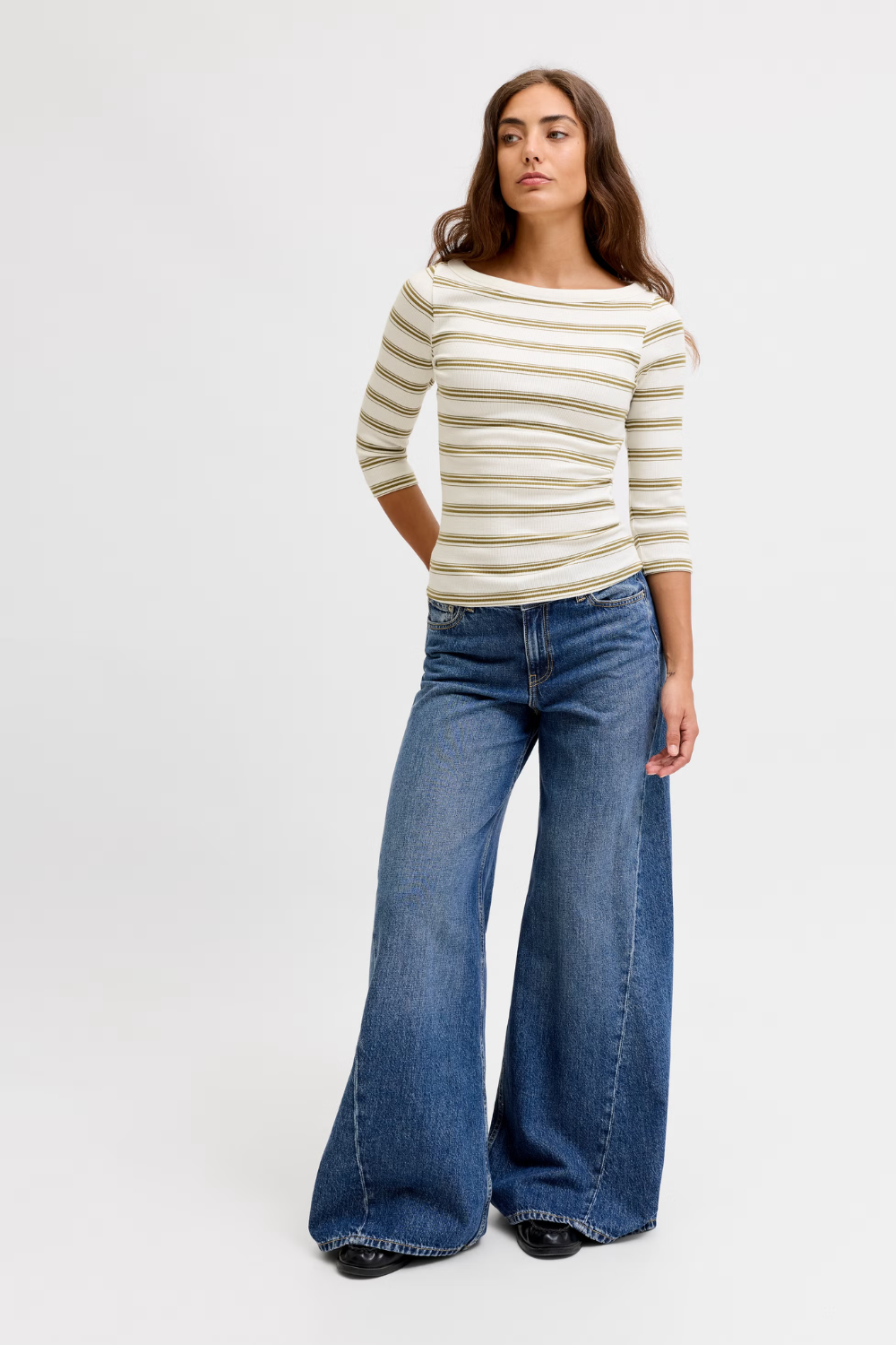 Jxfifi 3/4 Boatneck Top - Green Moss Vanilla Ice