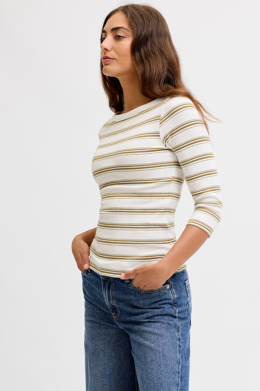 Jxfifi 3/4 Boatneck Top - Green Moss Vanilla Ice